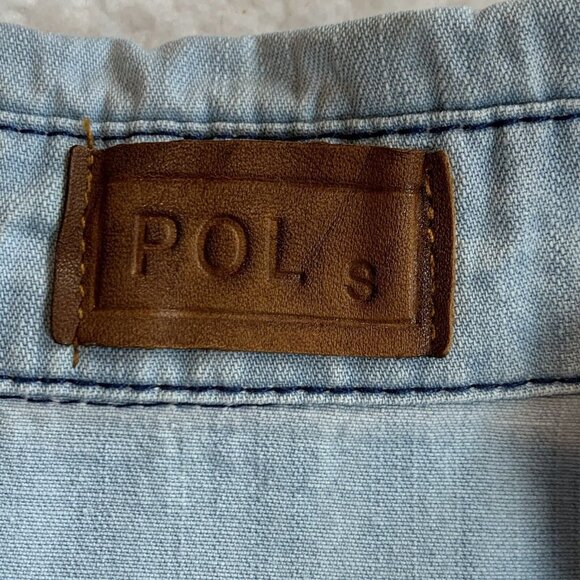 POL Women's Plaid Pocket Long Sleeve Snap Boho Western Denim Top Size S Blue - Picture 8 of 10